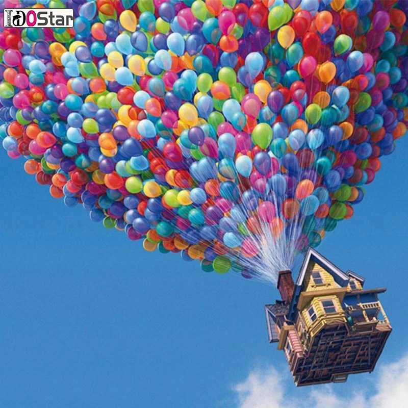 

DIY Oil Painting Colorful balloons and house Paint By Number Kit Image Drawing On Canvas By Hand Crafts & Sewing