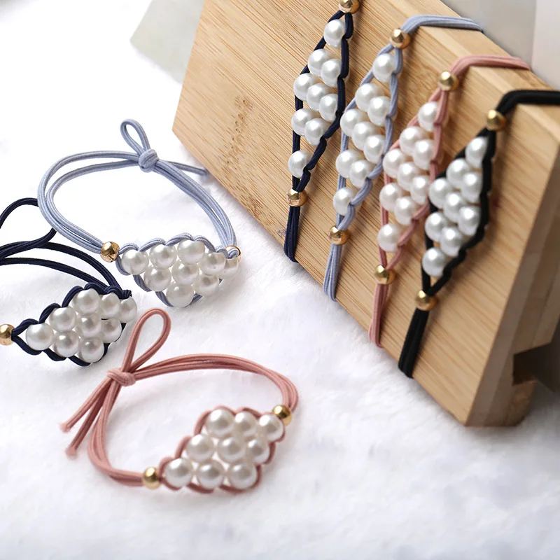 

4Pcs/Set Pearl Hair Rope Korean Rhombic Nine Beads Butterfly Elastic Headband Ladies Boutique Hair Accessories Scrunchie