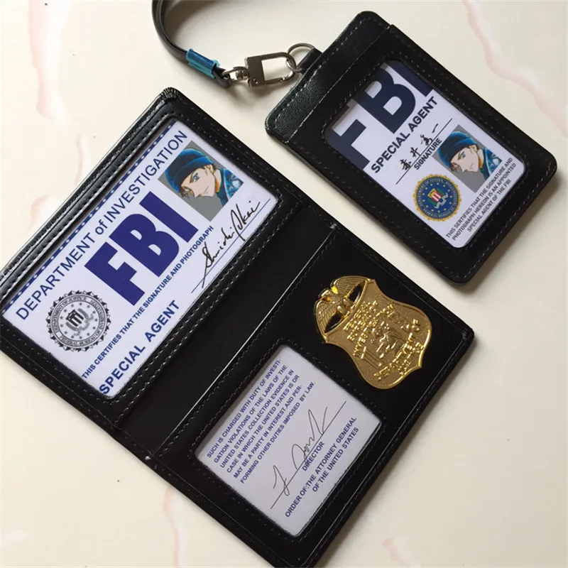 

Anime Detective Conan Shuichi Akai Rye Cosplay Metal Badge FBI Documents Leather Case Holder ID Cards Driving Wallets Holder