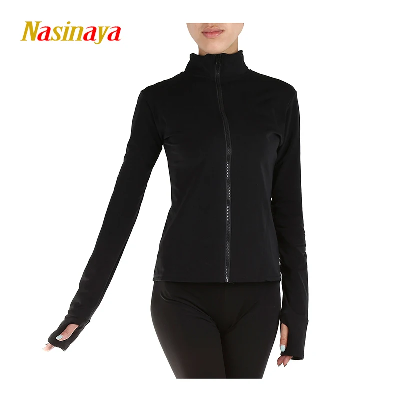 Rhythmic Gymnastics Figure Skating Competition Training Jacket Women Long Sleeve Zipper Top Patinaje Shiny Rhinestone