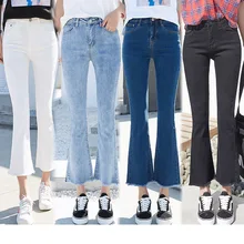 Джинсы женские модные сексуальные с высокой талией обтягивающие широкие джинсы женские Стрейчевые тонкие по щиколотку расклешенные джинсы плюс размер