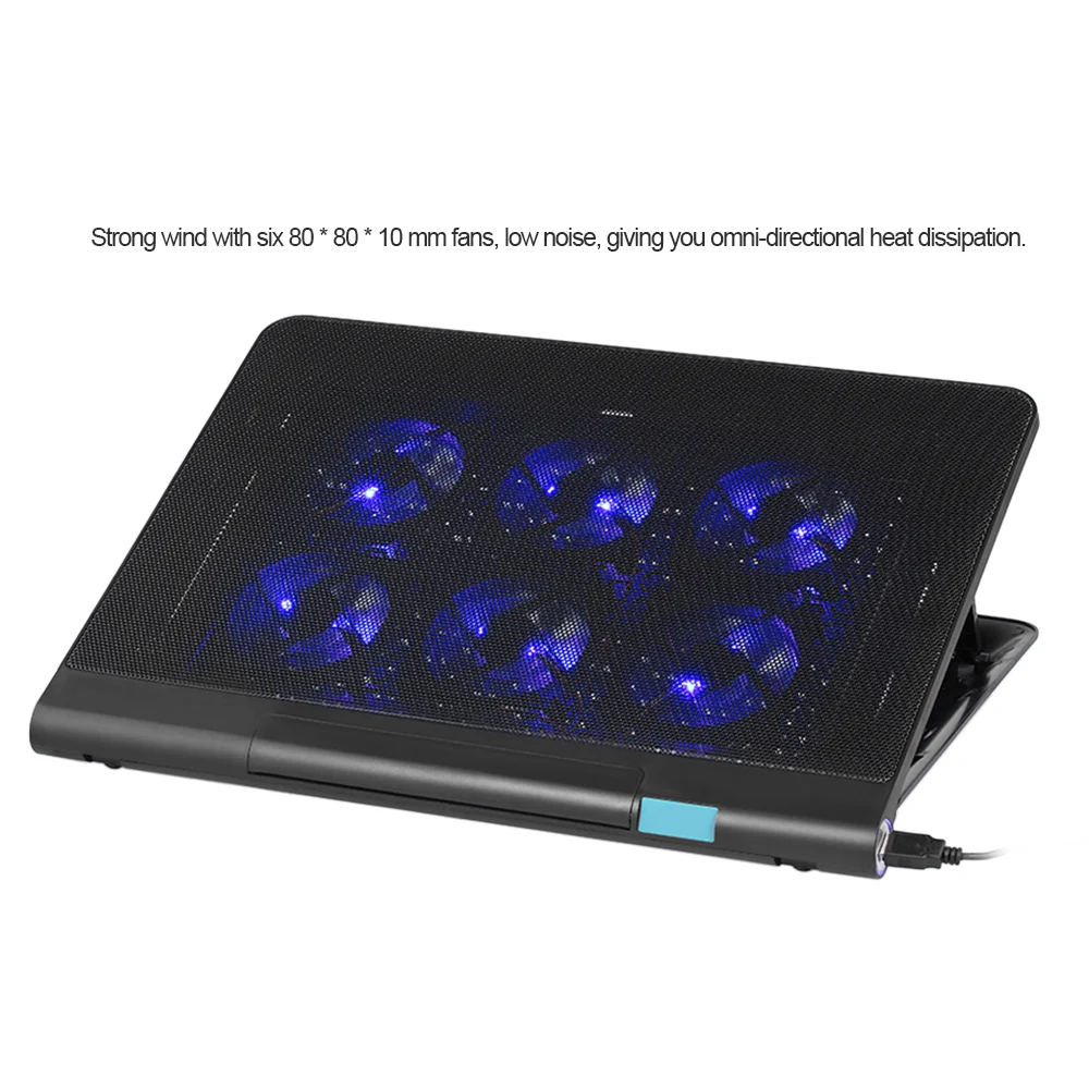 USB кулер для ноутбука 6 охлаждающих вентиляторов регулировка высоты синий светодиодный вентилятор для ноутбука 14-17 дюймов