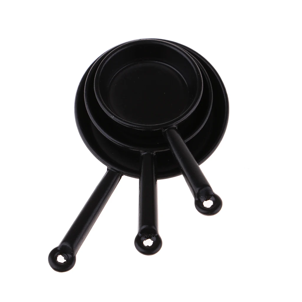 3 Pieces Miniatures Metal Pots and Pans Dollhouse Cooking Set Kitchen Utensils Accessories, Photography Props