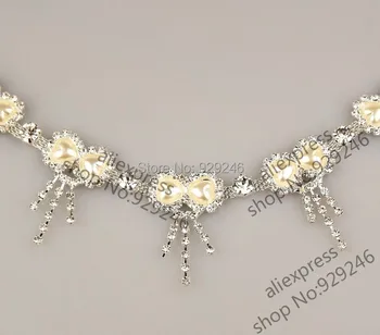 

high quality crystal rhinestone metal chain with pearl bridal crystal sewing on butterfly strass applique with tassel accessory