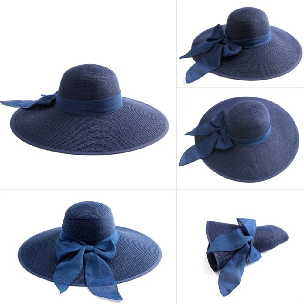 Bowknot تصميم الأشعة فوق البنفسجية حماية واسعة حافة السفر الصلبة عارضة قبعة الشمس في الهواء الطلق القش الساخن الصيف خفيفة الوزن الأزياء شاطئ كا...