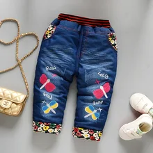 BibiCola/зимние штаны для маленьких девочек повседневные джинсовые плотные теплые брюки для новорожденных девочек, одежда для малышей с героями мультфильмов