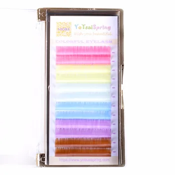 

0.07 Pastel Rainbow Individual Eyelash Extensions colorful eyelashes pink yellow green blue purple brown