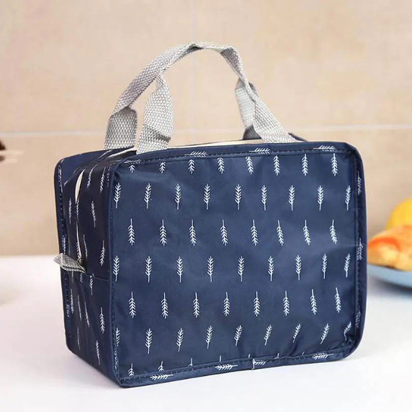Navy Blue 02 Цветочная сумка-холодильник с узором Ланч-бокс переносная Изолированная Холщовая Сумка для ланча функциональные термо-сумки для еды пикника для женщин и детей - Цвет: Navy Blue 02