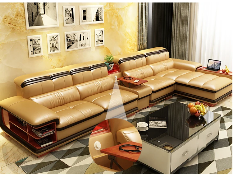 Living Room Sofa storage corner real genuine leather sofas salon couch puff asiento muebles de sala canape L shape sofa cama