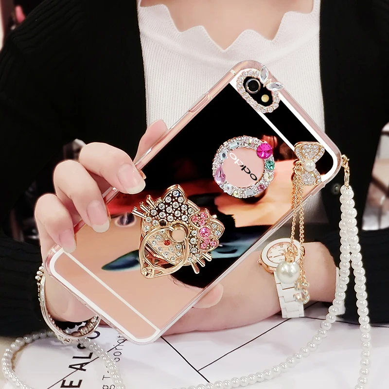 

Luxury Gold Silver Rose Plating Mirror Case For Samsung Galaxy S10 S9 S8 Plus Note 8 9 A7 A8 2018 Soft Tassel chain Phone Cover