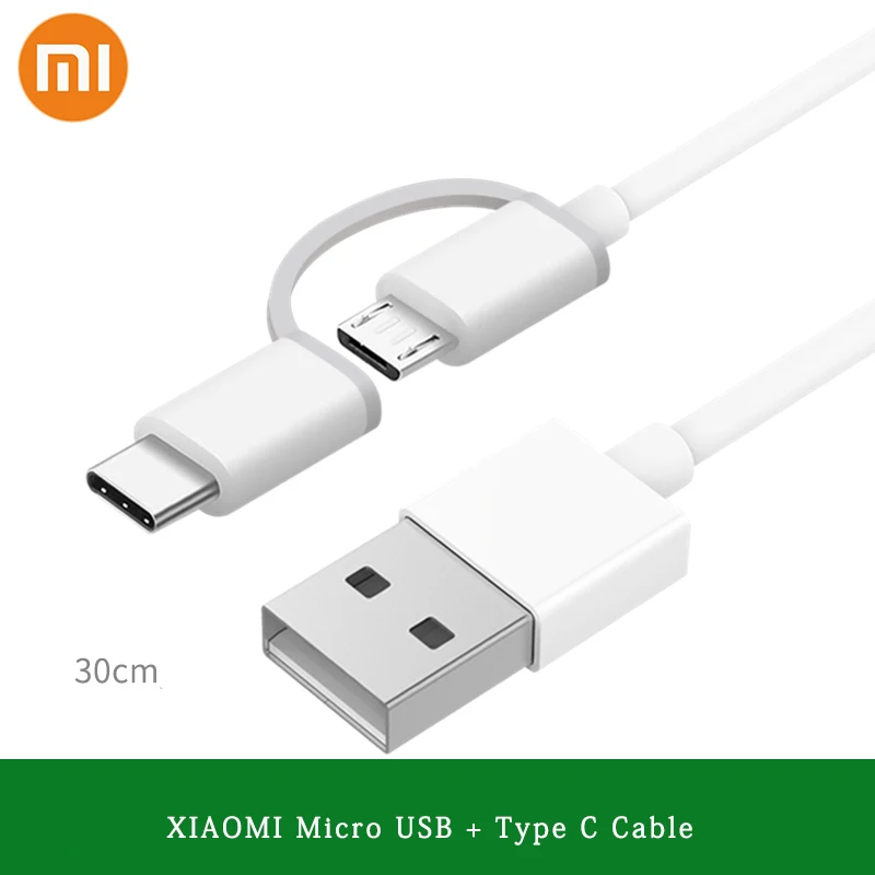 Xiaomi USB кабель 30 см 2IN1 2A Micro USB/Тип C быстрый для зарядного устройства дата-кабеля