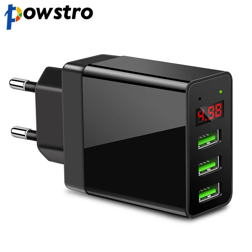 POWSTRO USB зарядное устройство 3 порта+ цифровой дисплей портативный Быстрый USB телефон зарядка дорожный адаптер для iPhone 7 6 6s для samsung Galaxy