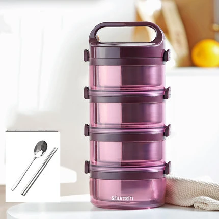 PURPLE-4 Теплоизоляционные коробки для обедов герметичные из нержавеющей стали Bento box Дети Портативный пикника школьный контейнер для еды, судок кухонный инструмент - Цвет: PURPLE-4