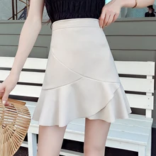 Новинка, Весенняя шифоновая юбка Женская Корейская Высокая талия юбка-русалка розовые мини юбки с оборками изящные элегантные юбки с хвостом