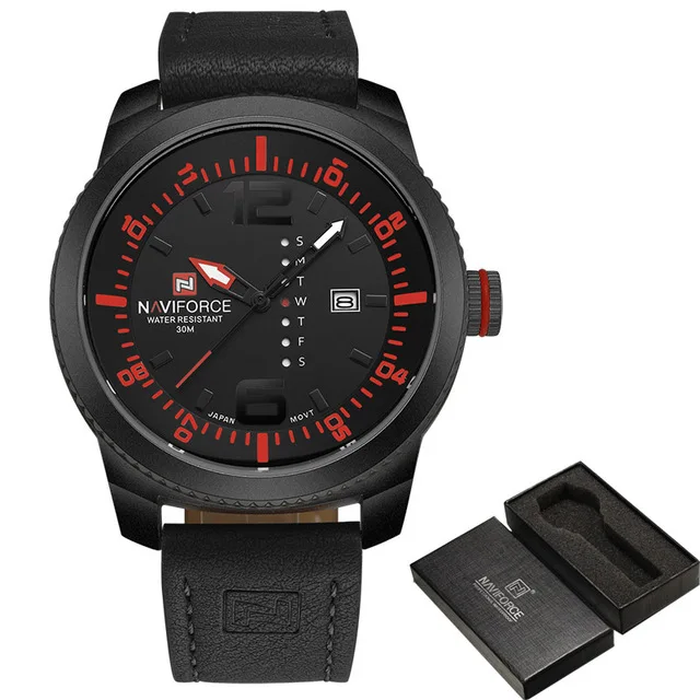 black red Топ люксовый бренд NAVIFORCE мужские военные спортивные часы мужские кварцевые часы с датой мужские кожаные Наручные часы Relogio Masculino - Цвет: black red