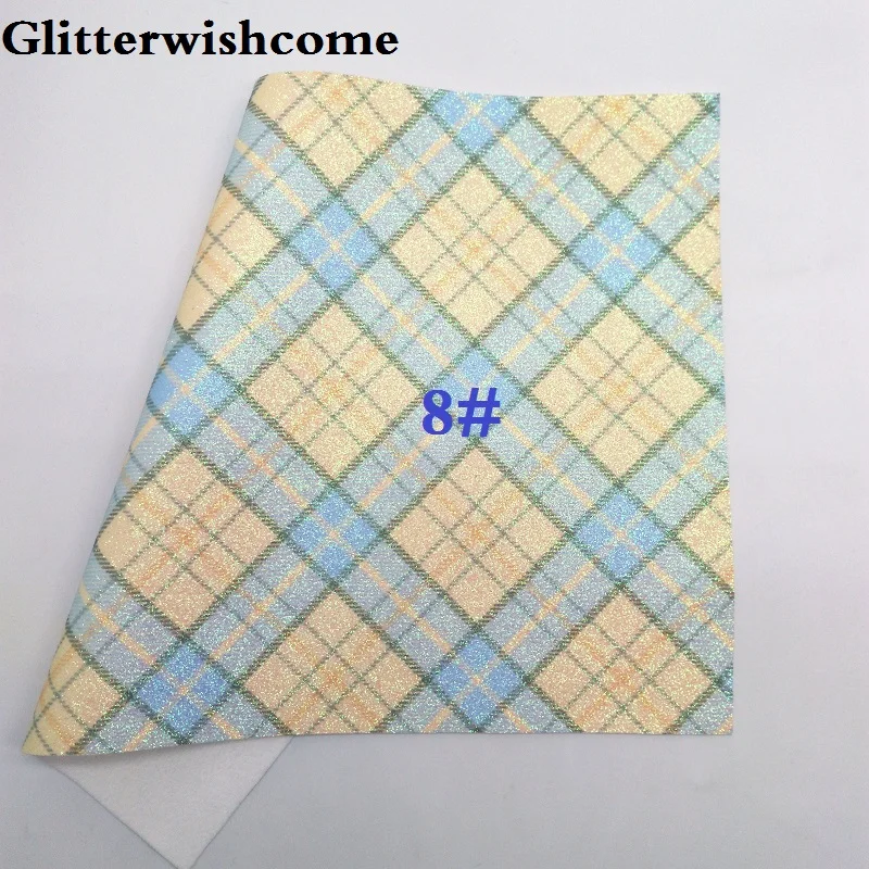 Glitterwishcome 21X29 см A4 размеры винил для Луки печатных пледы тартан блестящая кожаная ткань банты, GM157A - Цвет: 8