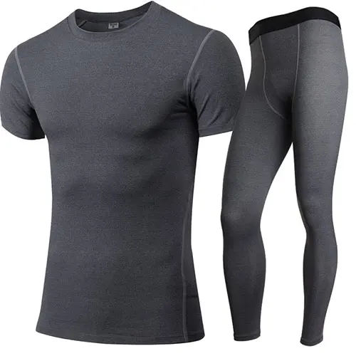 gray set YEL сжатия Колготки для новорождённых Бег комплект Фитнес спортивный костюм короткая футболка Леггинсы тренажерный зал брюки спортивный костюм Йога Установить Мужская Спортивная - Цвет: gray set