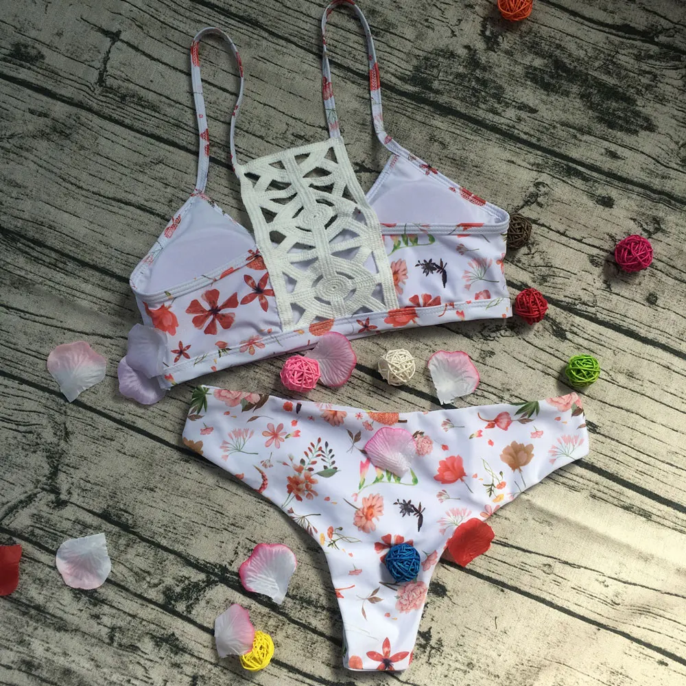 Кружевной купальник бикини с цветочным принтом бразильский 2019|bain| |