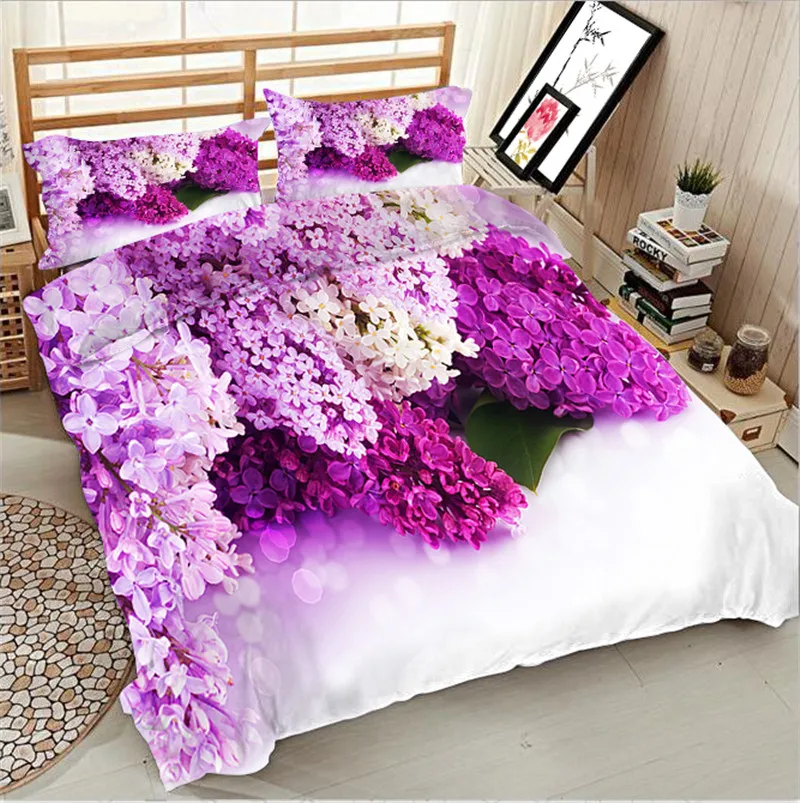

3d Lilacs print full queen king double size bedding set of duvet cover bed sheet pillow cases 4pcs