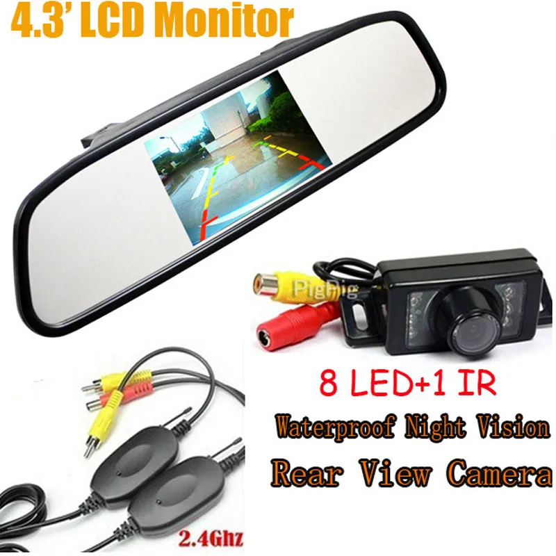

Wireless 4.3" Color TFT LCD Rear View Mirror Monitor DC12V Car Monitor + 170 degree Angle IR Night Vision Parking Camera