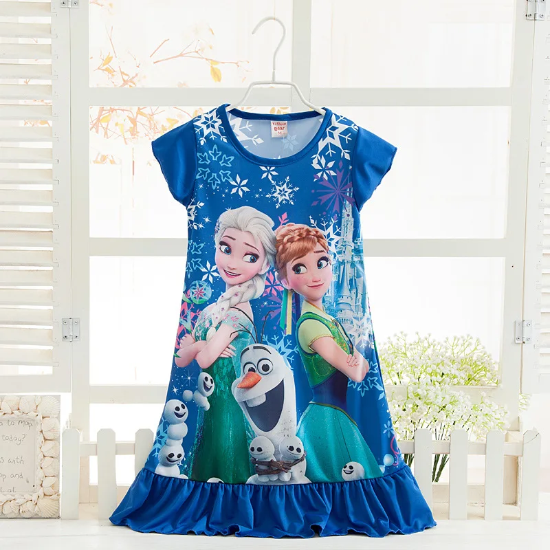 

Disney children cartoon Frozen Elsa home clothing summer girl sleepwear robe princess nightgowns cotton pajama lovely dress