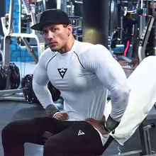 Новинка, Мужская футболка с длинным рукавом для спортзала, Мужская футболка для бега, облегающая футболка для тренировок в спортзале, Спортивная футболка, компрессионная футболка