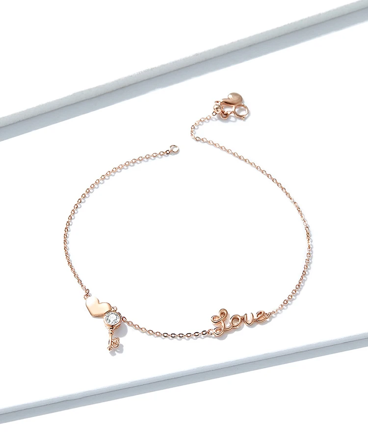 Bamoer, серебряные браслеты для женщин с сердечками, розовое золото, браслеты на цепочке для ног, ювелирные изделия для женщин, аксессуары BST001