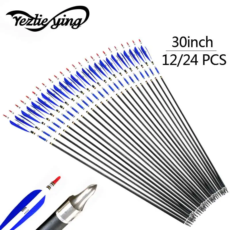 

Hunting Archery 12 / 24pc High Quality 30 Inch Carbon Arrow Blue Turkey Feather 20-50 lb Outdoor Sports
