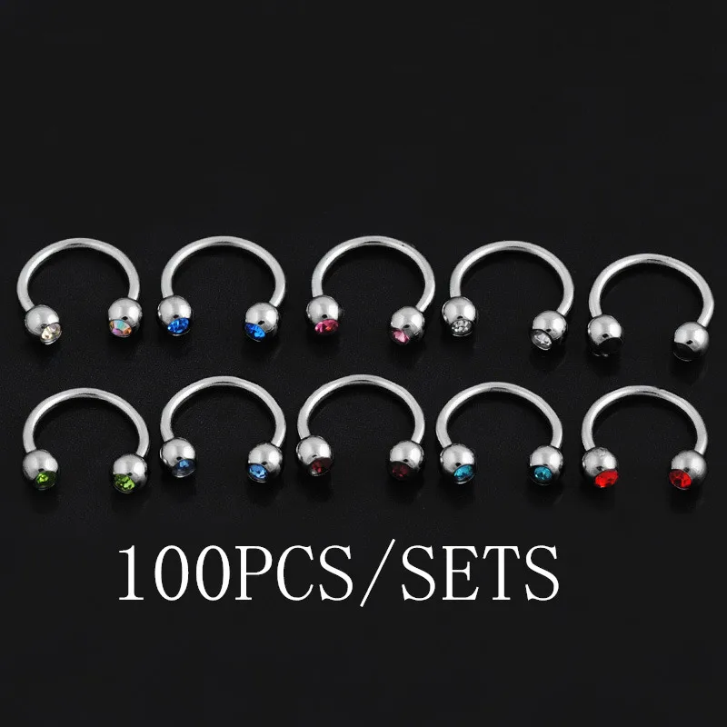 Ювелирные Изделия тела 100 шт. На Язык Кольца Пирсинг Из Нержавеющей Стали Смешивания Комплект Ногтей Бровь Ногтей Губ Ногтей Пупка Кольцо Ко...