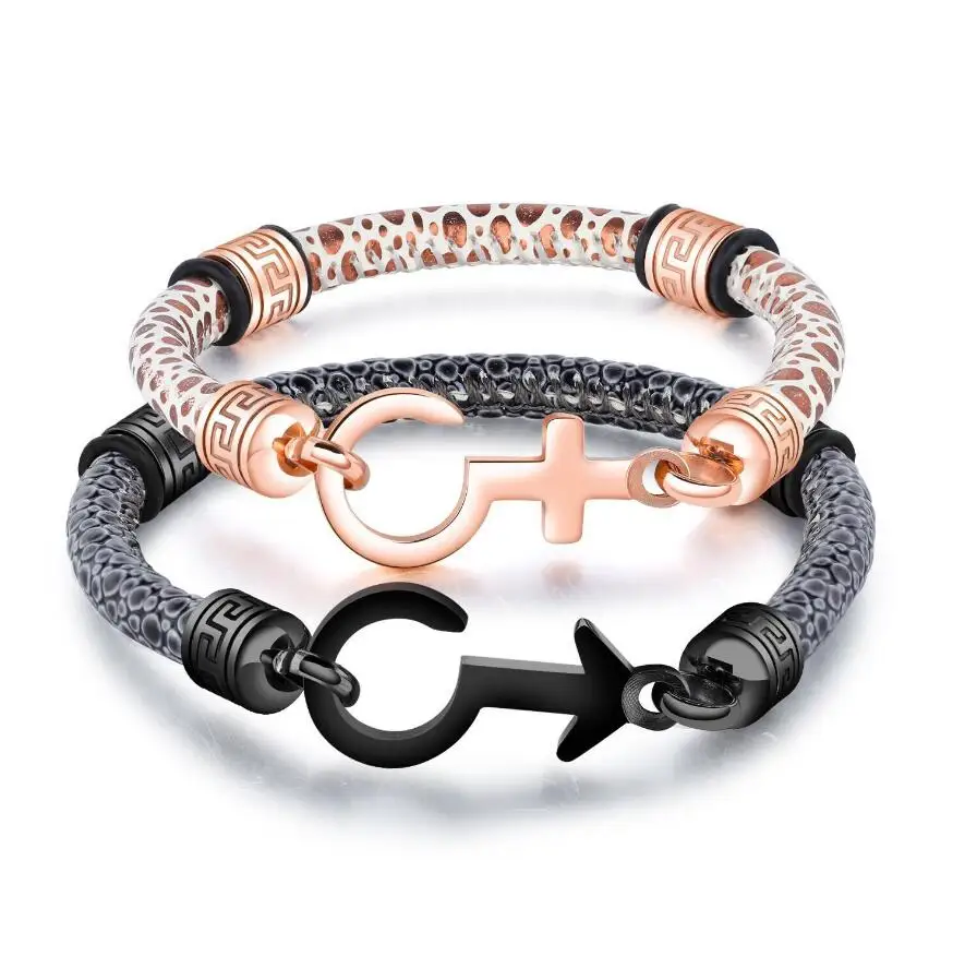 Lover Romantic Couple Jewelry Pair Bracelet Boy Girl Symbol Stainless Steel Anchor Clasp PU