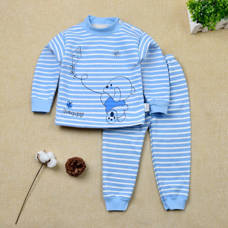 Детские пижамы для новорожденных 12, 18, 24 месяцев, футболка и штаны, 2 предмета, спальный костюм, одежда для сна Одежда из чесаного хлопка и бархата - Цвет: Kite Striped