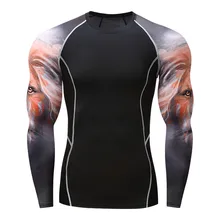 New hot hot compression shirt MMA flower character long hair lion arm muscles brothers joggingGYM Step workout clothes T-shirt