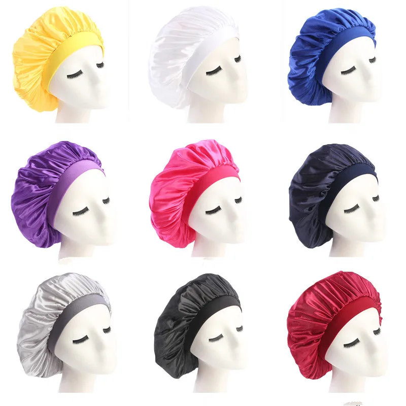 Fashion Women wide band Silky Hair Cover Comfortable Night Sleep Cap Ladies Soft Silk