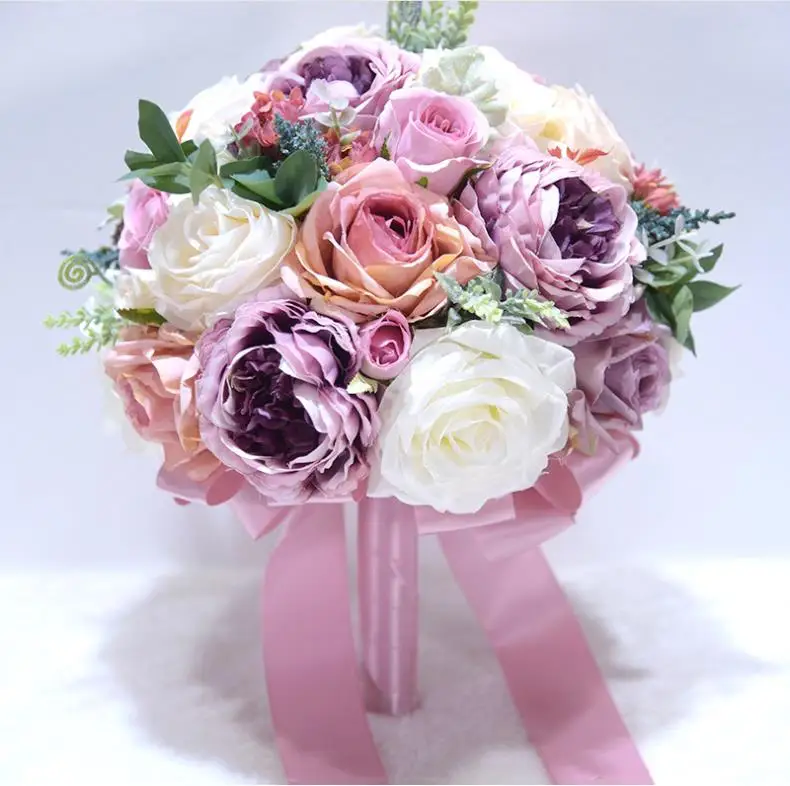 Ramos De Novia Artificial Flowers For Weddings Bouquet Pink Purple
