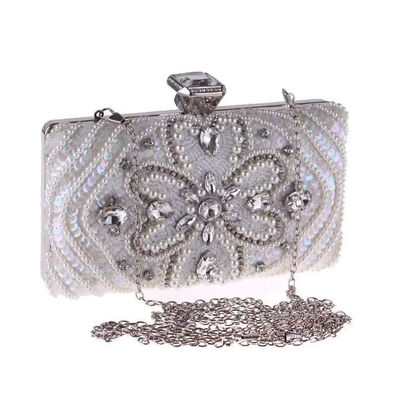 

New fashion clutch Beaded diamond evening bag pearl evening dress small square handbag Cross-border female dress wedding clutch