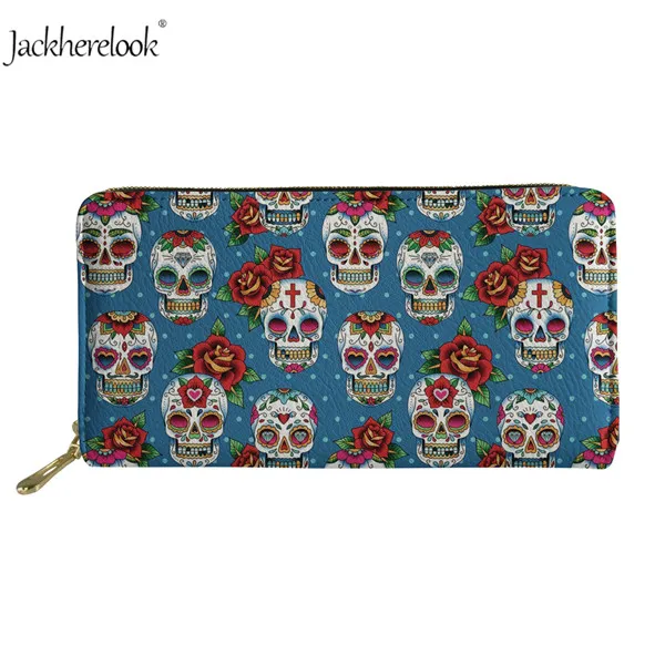 Jackherelook сахарный череп цветочный узор кожа женские кошельки для женщин карман телефона женский бумажник сумка обувь девочек молния портмоне - Цвет: HX485Z21