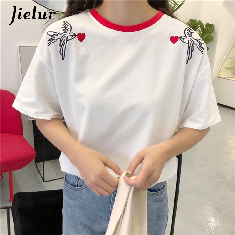 Jielur футболка женская с вышивкой в виде сердца Kawaii хипстерская одежда по аниме