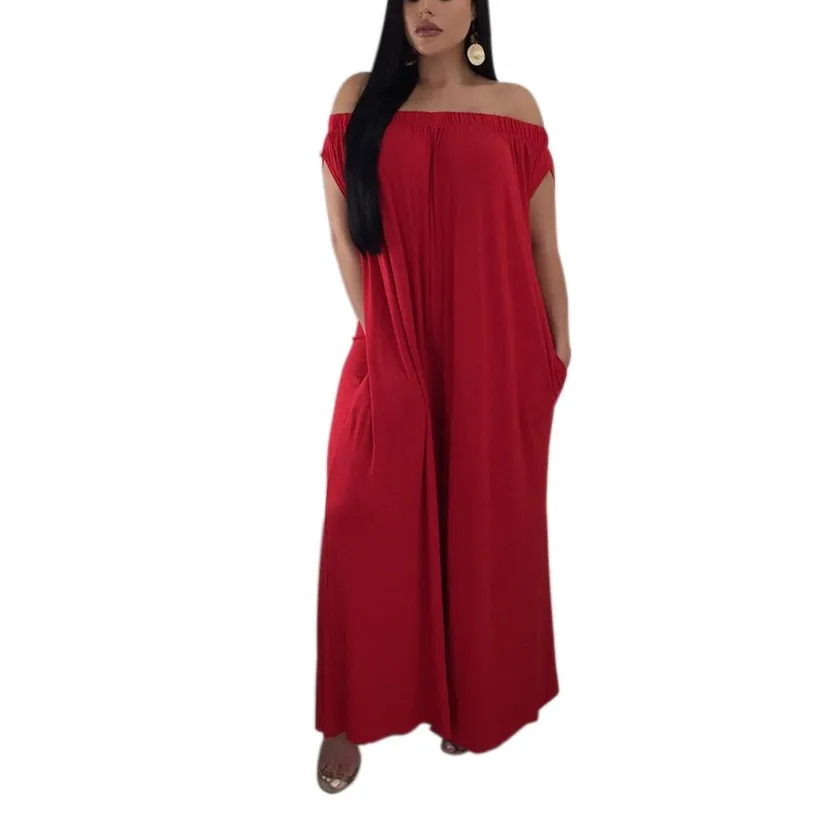 Women Plus Size Off Shoulder Jumpsuit Strapless Casual Romper Solid Sexy Wide Leg Pants Loose Jumpsuit Overalls Women Plus Size Off Shoulder Jumpsuit Strapless Casual Romper Solid Sexy Wide Leg Pants Loose Jumpsuit Overalls