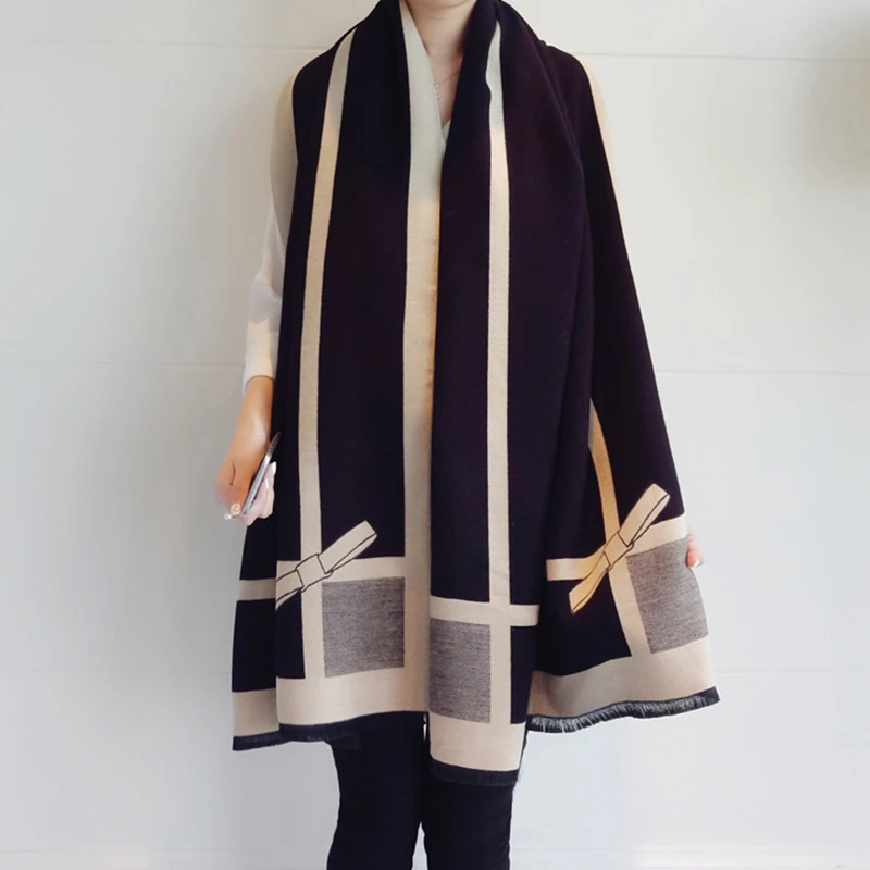 

High-quality Women Cashmere Scarf Ladies Long Bowknot Scarf Thick Warm Pashmina Brand Designer Shawl Women Wraps