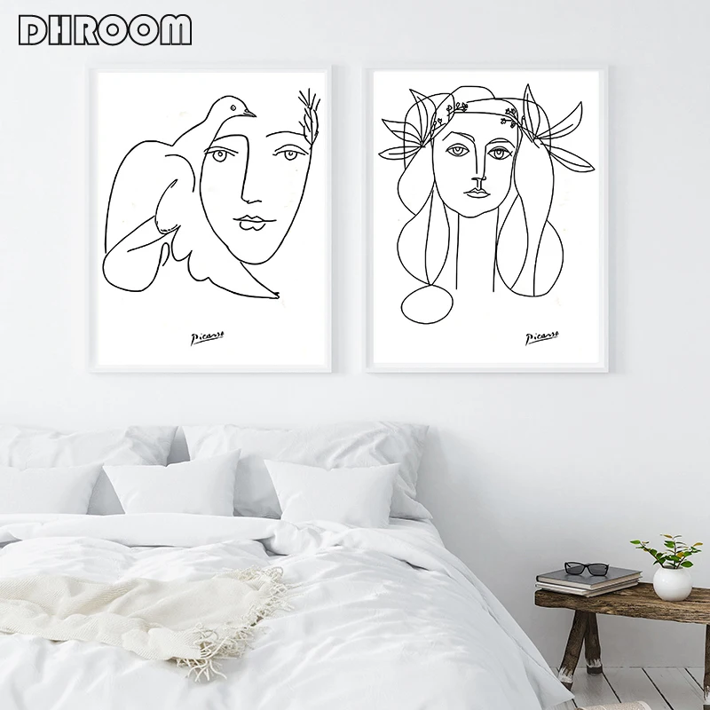 Picasso Line Art Drawing Canvas Art Prints Sketches Woman Bouquet of Peace Painting Poster Minimalist Wall Art Home Wall Decor