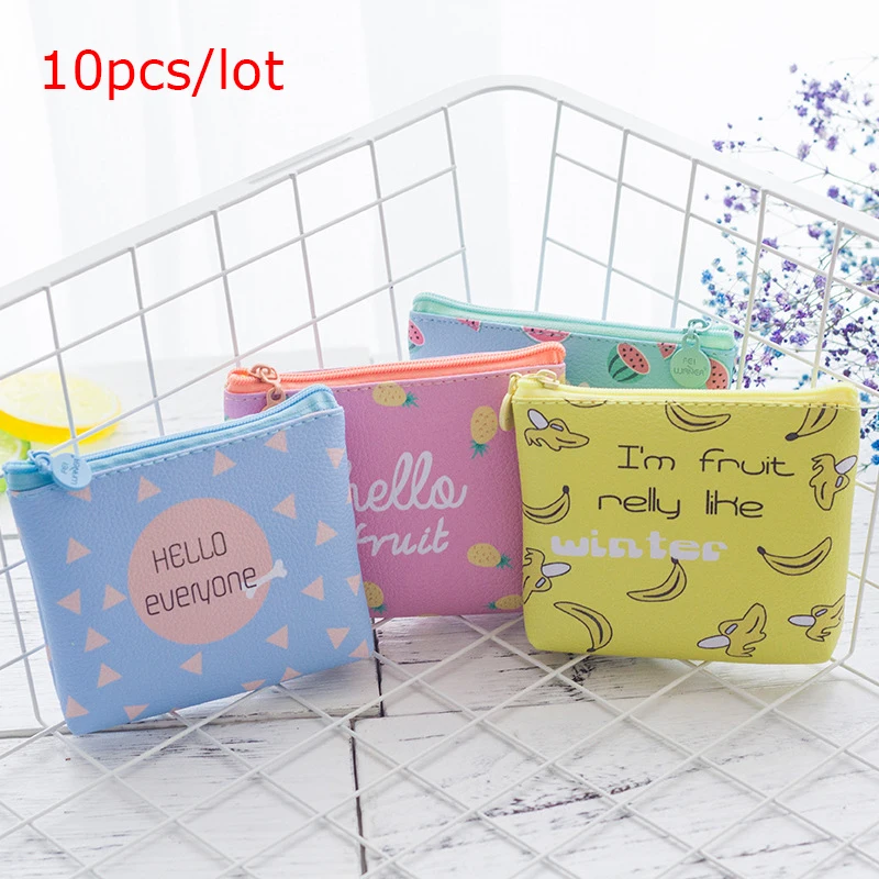 

10pcs/lot Sweet Design Creative Women Purses Ladies Small Fresh Summer Party Banana Cat Stripe Cartoon Coin Purse Card Pocket