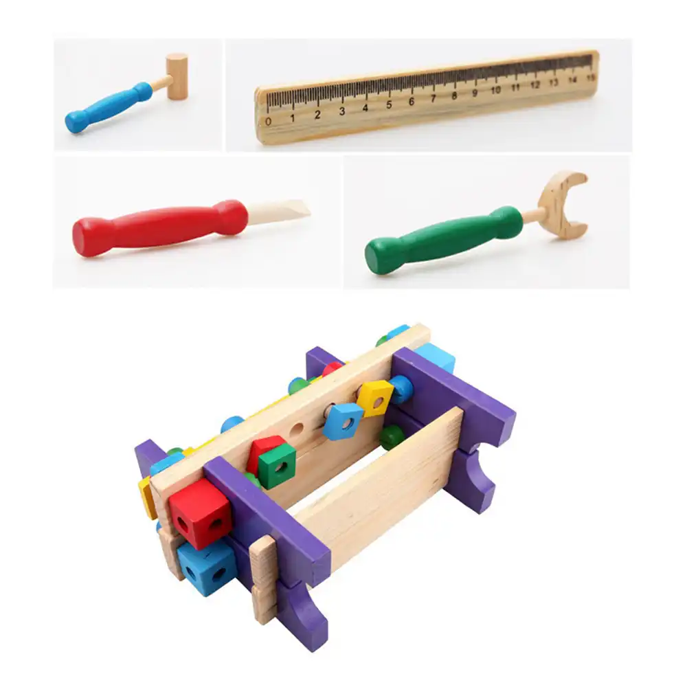 Kids Pounding Bench Wooden Toy Screw Nut Assembled Construction