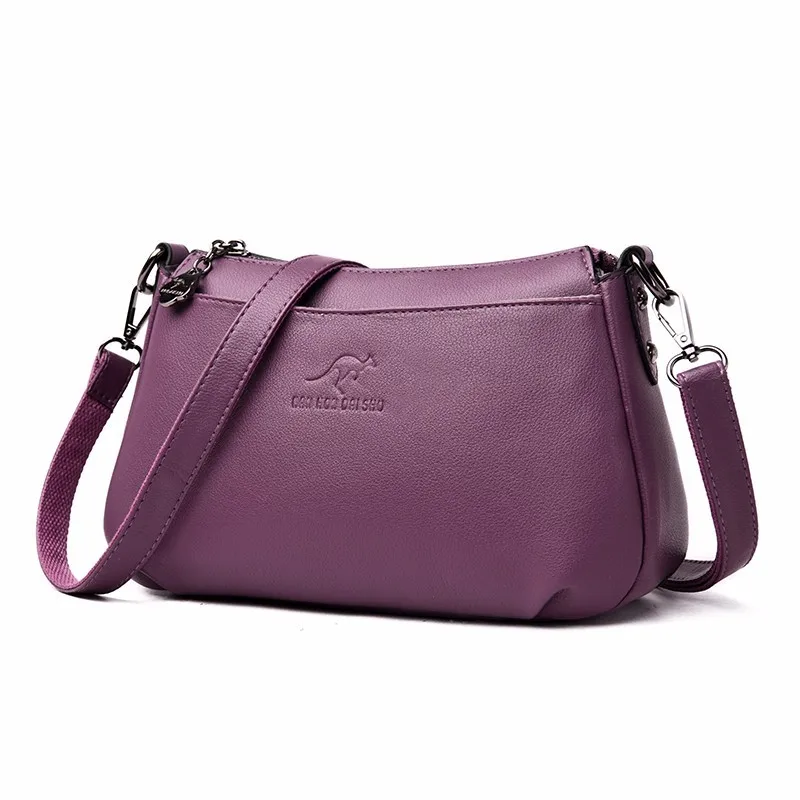 Сумки через плечо для женщин, кожаная сумка-мессенджер, женская сумка, основная винтажная сумка, мягкая кожаная сумка на плечо, женская сумка с клапаном - Цвет: purple
