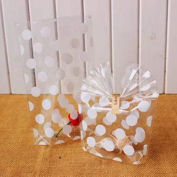 

200pcs White Polka dot Transparent Cookies Bags - Cellophane Bag - Candy Bags free shipping