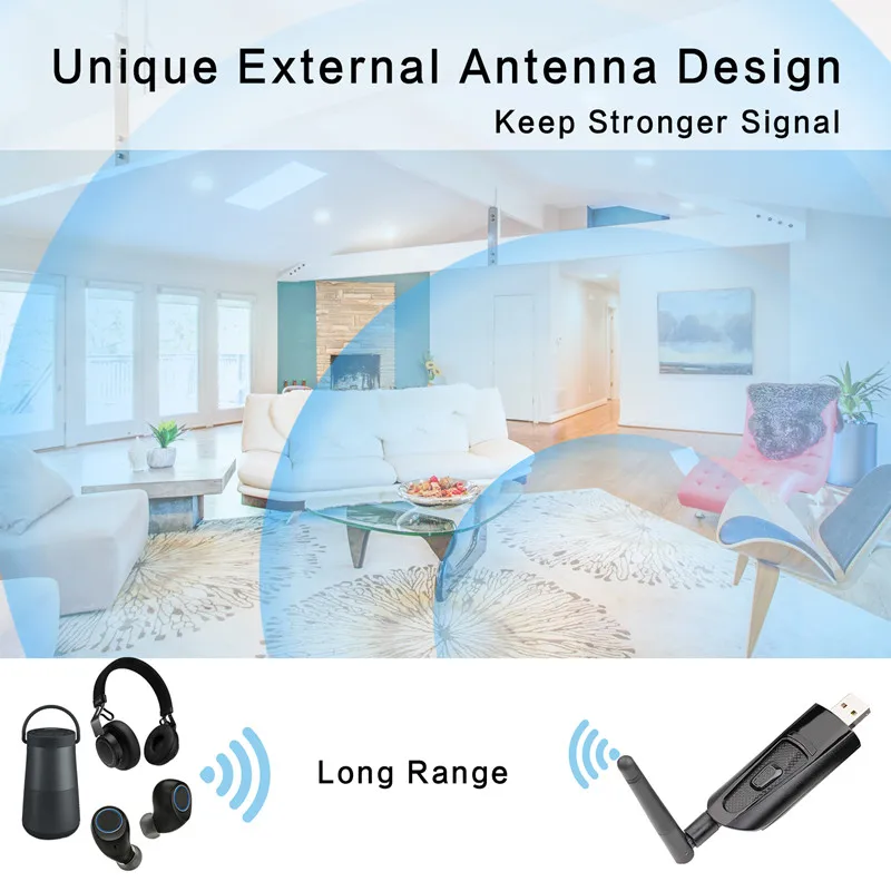Мини USB Bluetooth передатчик с aptX низкой задержкой, беспроводной аудио адаптер с 3,5 мм Aux Jack для ТВ ПК, Plug& Play, Dual Lin