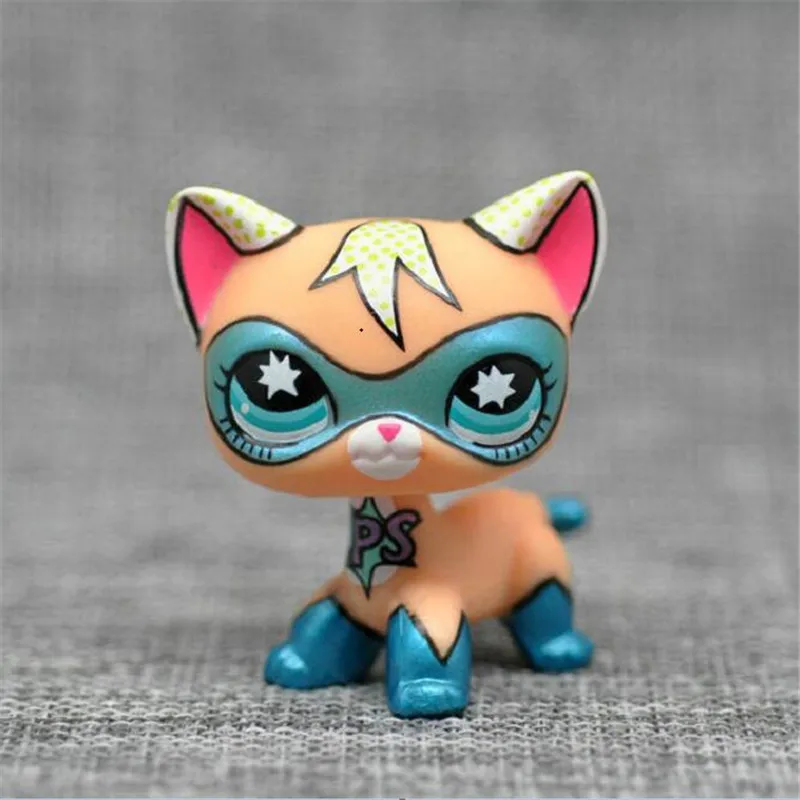 lps free shipping pet shop toys standing short hair lps super hero masked kitty animal Rare
