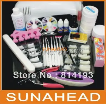 

Free Shipping Pro Nail Art UV Gel Kits Tool UV lamp Brush Remover nail tips glue acrylic UW,HB-NailArt 089#