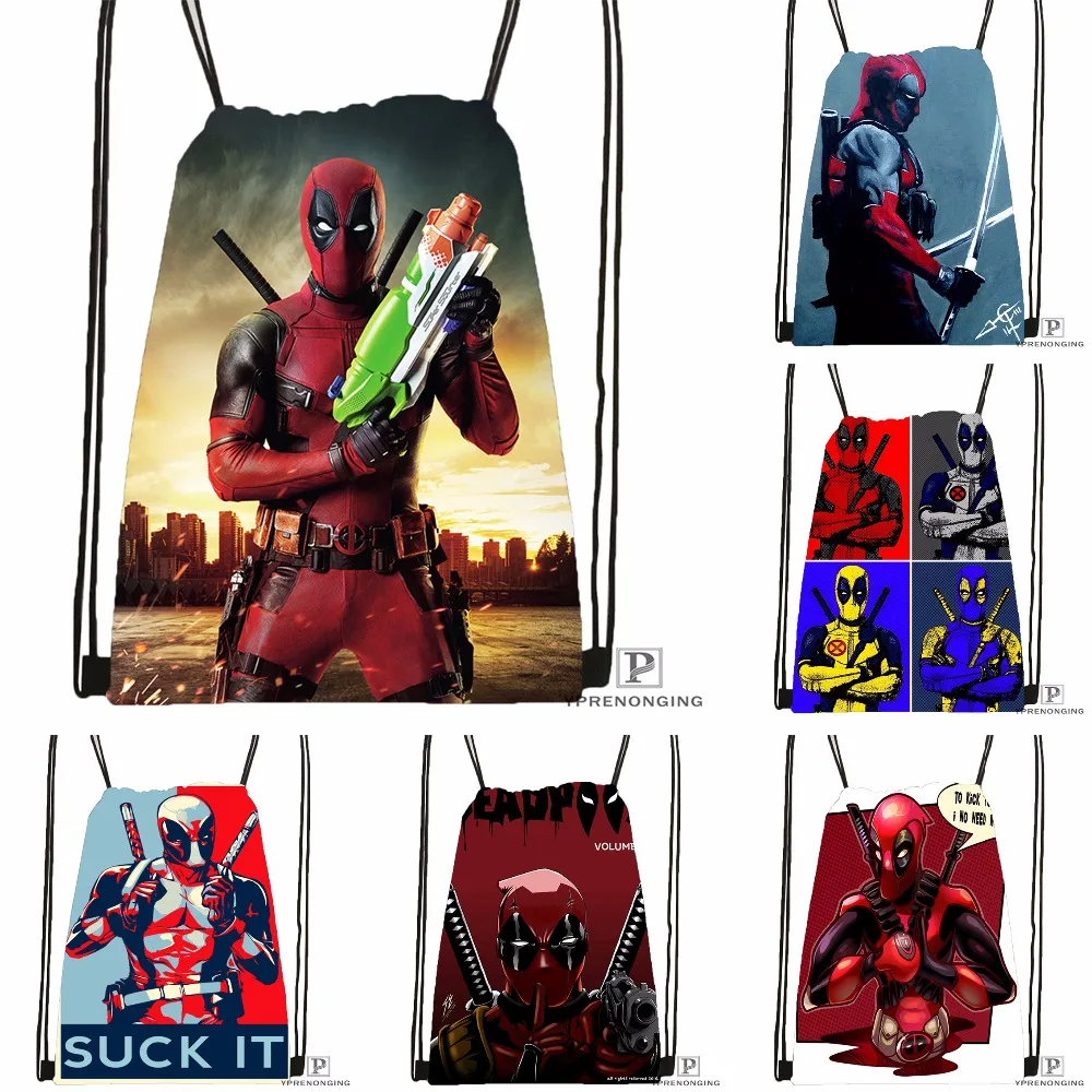 Пользовательские Дэдпул Marvel Comics Drawstring сумка-рюкзак милый рюкзак детский Ранец (черный назад) 31x40 см #180531-02-31