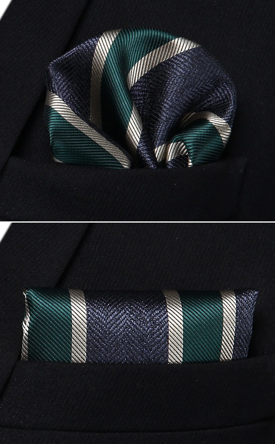 Вечерние свадебные классические модные платок галстук тканые Для мужчин галстук Темно-синие зеленый полосатый галстук платок Набор# TS802G8S