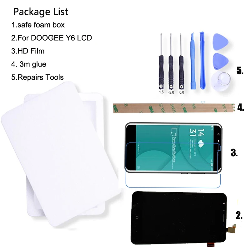 For DOOGEE Y6 Y6C Mobile phone LCD Display +TP Touch Screen Digitizer Assembly +Tools 5.5\